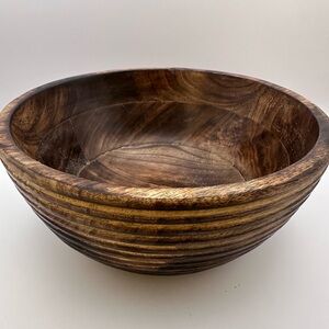 Mela Artisans Hand-Carved Wooden Bowl | Rustic Decorative Serving Bowl